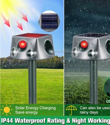 Repelente de animales solares por ultrasonido para corredores de ciervos 6 modos Repelente con sensor de movimiento y luz intermitente
