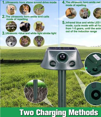 Repelente de animales solares por ultrasonido para corredores de ciervos 6 modos Repelente con sensor de movimiento y luz intermitente
