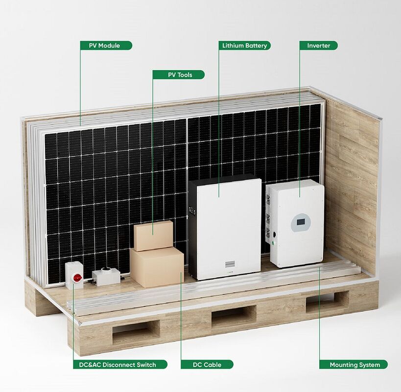 Sistema de energía solar híbrida completa 3 Fase 3KW -30KW Sistema de energía de paneles solares híbridos fuera de la red